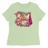 Matcha pink cancer ribbon and october calendar Ladies Tee - AdoDesignShop