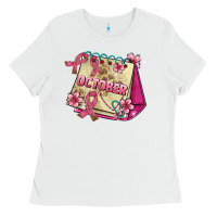 White pink cancer ribbon and october calendar Ladies Tee - AdoDesignShop