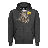 Charcoal Heather American White Sea Eagle Head Zipper Hoodie - LillyAllenDesigns