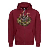 Burgundy Bird Nest With Baby Birds Zipper Hoodie - LillyAllenDesigns