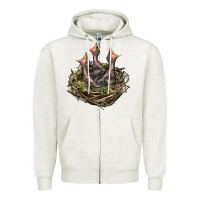 Oatmeal Heather Bird Nest With Baby Birds Zipper Hoodie - LillyAllenDesigns