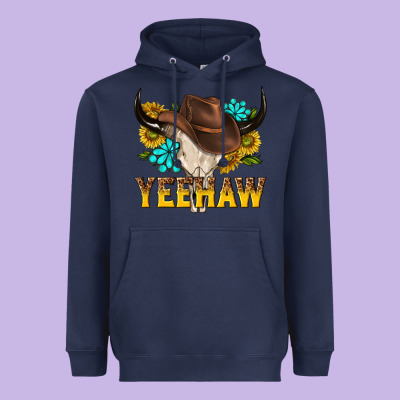 Yeehaw Bull Skull Heavyweight Hoodie Designed By Nancycooperartshop