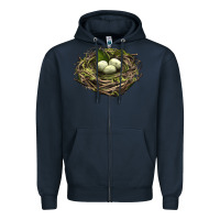 Navy Bird Nest With Eggs Zipper Hoodie - LillyAllenDesigns
