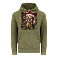 Vintage Olive christmas heifer with leoard and cowhide Vintage Hoodie - RanaPortraitStore