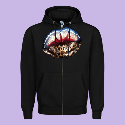 American Lips Leopard Zipper Hoodie Designed By Nancycooperartshop