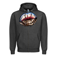 Charcoal Heather American lips leopard Zipper Hoodie - NancyCooperArtShop