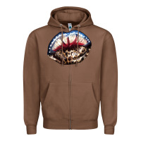 Chestnut American lips leopard Zipper Hoodie - NancyCooperArtShop