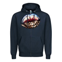 Navy American lips leopard Zipper Hoodie - NancyCooperArtShop