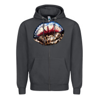 Smoke American lips leopard Zipper Hoodie - NancyCooperArtShop