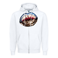 White American lips leopard Zipper Hoodie - NancyCooperArtShop