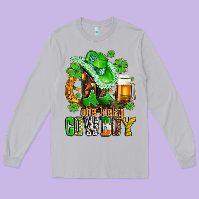 One Lucky  Cowboy With Hat And Boots Long Sleeve Tee Designed By Adodesignshop