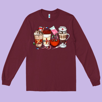 Nurse Coffee Cups Long Sleeve Tee Designed By Artiststas