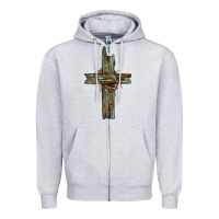 Heather Grey cross with thorn Zipper Hoodie - BarkalooDesign