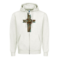 Oatmeal Heather cross with thorn Zipper Hoodie - BarkalooDesign