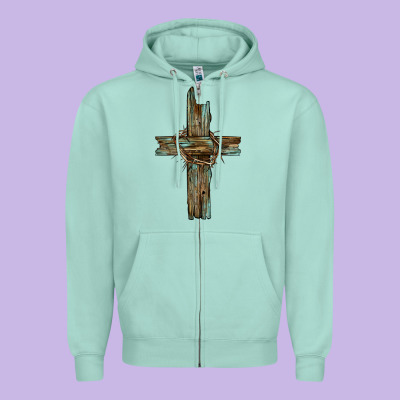 Cross With Thorn Zipper Hoodie Designed By Barkaloodesign