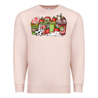 Pale Pink cow and strawberry coffee cups Premium Sweatshirt - NancyCooperArtShop