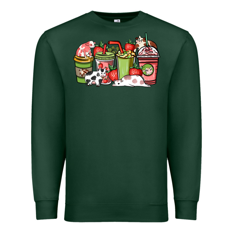 Cow And Strawberry Coffee Cups Premium Sweatshirt by NancyCooperArtShop | Teevron