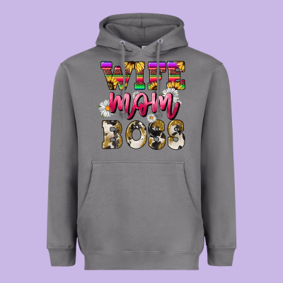 Wife Mom Boss Daisy Heavyweight Hoodie Designed By Nancycooperartshop