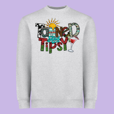 Tanned And Tipsy Heavyweight Sweatshirt Designed By Sublimationcraftshop