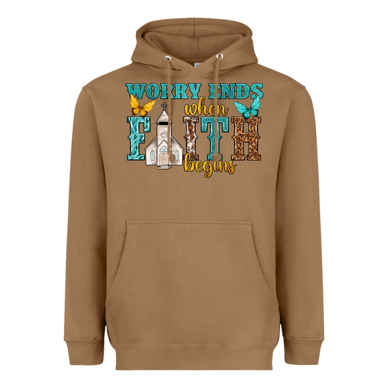 Worry Ends When Faith Begins Heavyweight Hoodie by NancyCooperArtShop | Teevron