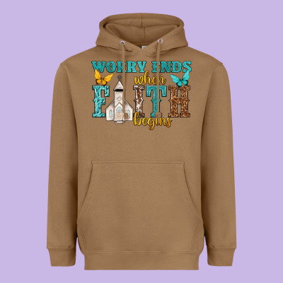 Worry Ends When Faith Begins Heavyweight Hoodie Designed By Nancycooperartshop