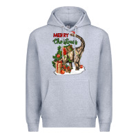 Heather Grey merry christmas brachiosaurus Premium Hoodie - LillyAllenDesigns