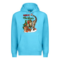 Ocean Blue merry christmas brachiosaurus Premium Hoodie - LillyAllenDesigns
