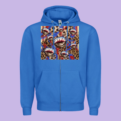 American Flag Lips Leopard Zipper Hoodie Designed By Nancycooperartshop