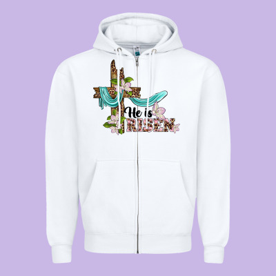 He Is Risen Cross Zipper Hoodie Designed By Barkaloodesign