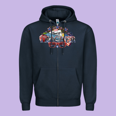American Teacher Zipper Hoodie Designed By Nancycooperartshop