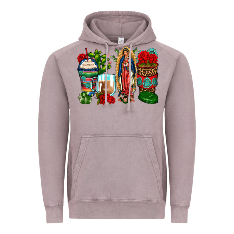 Lady Of Guadalupe Coffee Cups Vintage Hoodie by Zillion Design Studio | Teevron