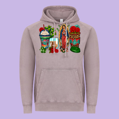Lady Of Guadalupe Coffee Cups Vintage Hoodie Designed By Zillion Design Studio