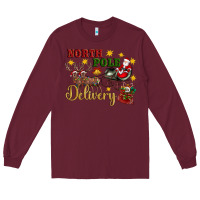 Burgundy North Pole Delivery Santa Sleigh Long Sleeve Tee - Artiststas