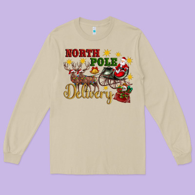 North Pole Delivery Santa Sleigh Long Sleeve Tee Designed By Artiststas