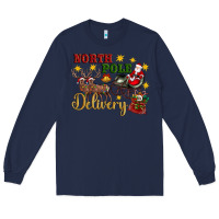 Navy North Pole Delivery Santa Sleigh Long Sleeve Tee - Artiststas