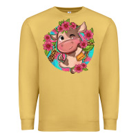 Antique Gold cute cow pink flowers and leopard pattern Premium Sweatshirt - NancyCooperArtShop