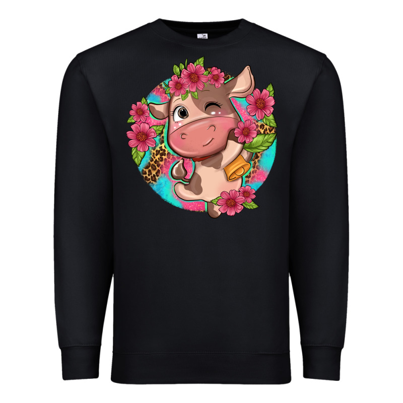Cute Cow Pink Flowers And Leopard Pattern Premium Sweatshirt by NancyCooperArtShop | Teevron