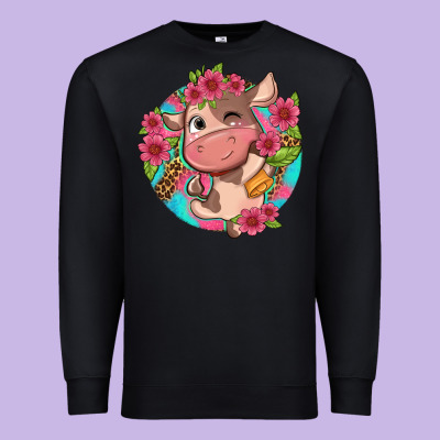 Cute Cow Pink Flowers And Leopard Pattern Premium Sweatshirt Designed By Nancycooperartshop