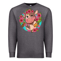 Charcoal Heather cute cow pink flowers and leopard pattern Premium Sweatshirt - NancyCooperArtShop