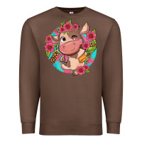 Chestnut cute cow pink flowers and leopard pattern Premium Sweatshirt - NancyCooperArtShop