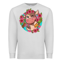 Dove Grey cute cow pink flowers and leopard pattern Premium Sweatshirt - NancyCooperArtShop