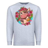Heather Grey cute cow pink flowers and leopard pattern Premium Sweatshirt - NancyCooperArtShop