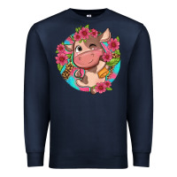 Navy cute cow pink flowers and leopard pattern Premium Sweatshirt - NancyCooperArtShop