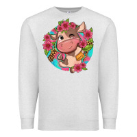 Oatmeal Heather cute cow pink flowers and leopard pattern Premium Sweatshirt - NancyCooperArtShop