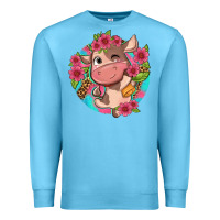 Ocean Blue cute cow pink flowers and leopard pattern Premium Sweatshirt - NancyCooperArtShop