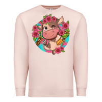 Pale Pink cute cow pink flowers and leopard pattern Premium Sweatshirt - NancyCooperArtShop