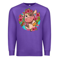 Purple cute cow pink flowers and leopard pattern Premium Sweatshirt - NancyCooperArtShop