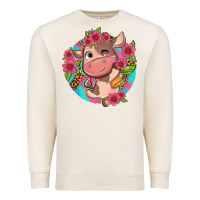 Sandshell cute cow pink flowers and leopard pattern Premium Sweatshirt - NancyCooperArtShop