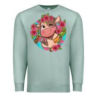 Seafoam cute cow pink flowers and leopard pattern Premium Sweatshirt - NancyCooperArtShop