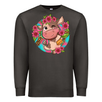 Smoke cute cow pink flowers and leopard pattern Premium Sweatshirt - NancyCooperArtShop